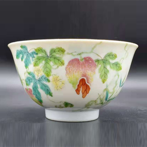 清道光粉彩过枝癞瓜图撇口碗【藏品之十四】