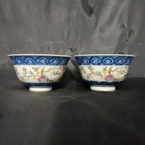 清咸丰粉彩福禄寿喜碗一对