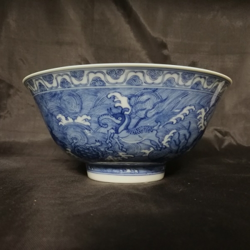 清道光青花海八怪大碗