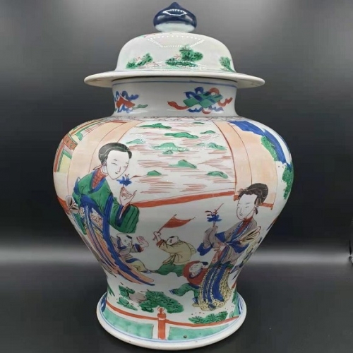 清康熙四妃16子青花五彩将军罐【藏品之23】