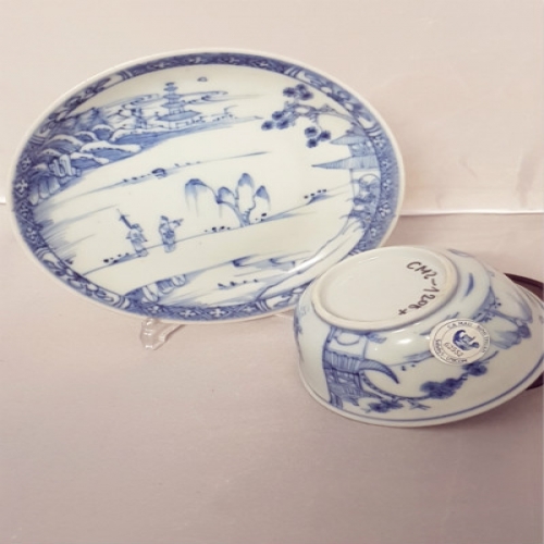 清早期青花人物杯碟海捞瓷一套