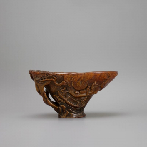 17/18世纪犀角雕山水高士图杯【藏品之34】