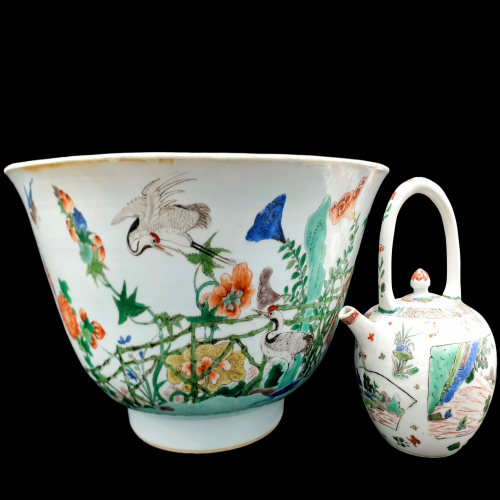 康熙仙鹤花鸟大碗，开光山水壶【藏品之40】